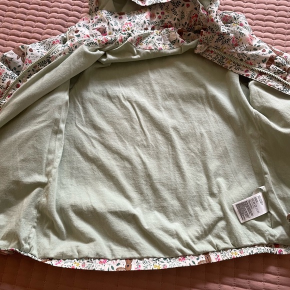 H&M Kids Floral and Bunny Print Windbreaker Light Jacket Removable Hood Sz 8/10 - Picture 6 of 9